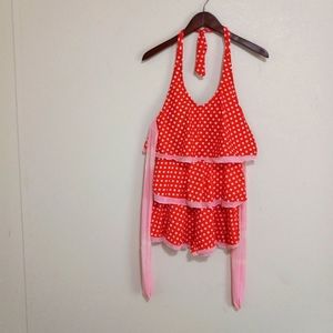 Vintage Romper M Sexy Halter Pin Up Tiered Polka Dot Nylon Tie Back Outfit